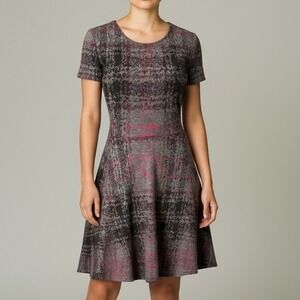Betsey Johnson Womens Preppy‎ Goth Gray Pink Plaid Fit & Flare Dress Small